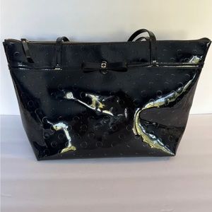 Kate Spade New York Womens Tote Bag Black Patent Leather Lined Double Handles L